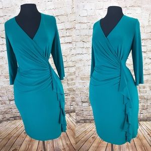 Aqua plus-size ruffle stretch fitted dress